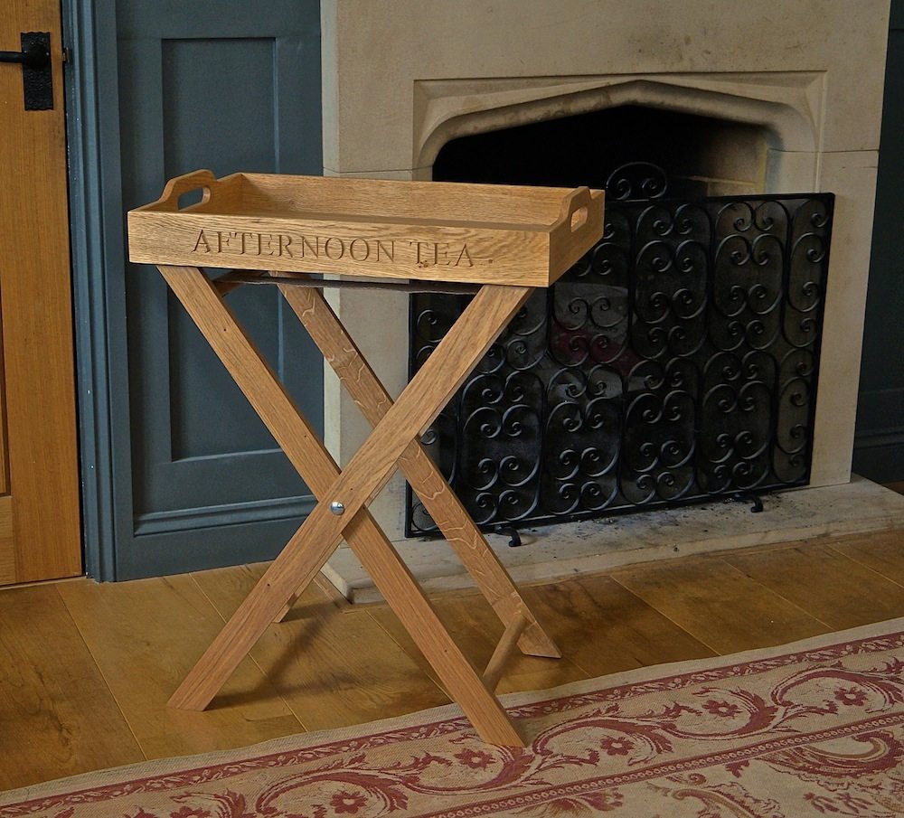 Personalised solid oak butlers tray and stand