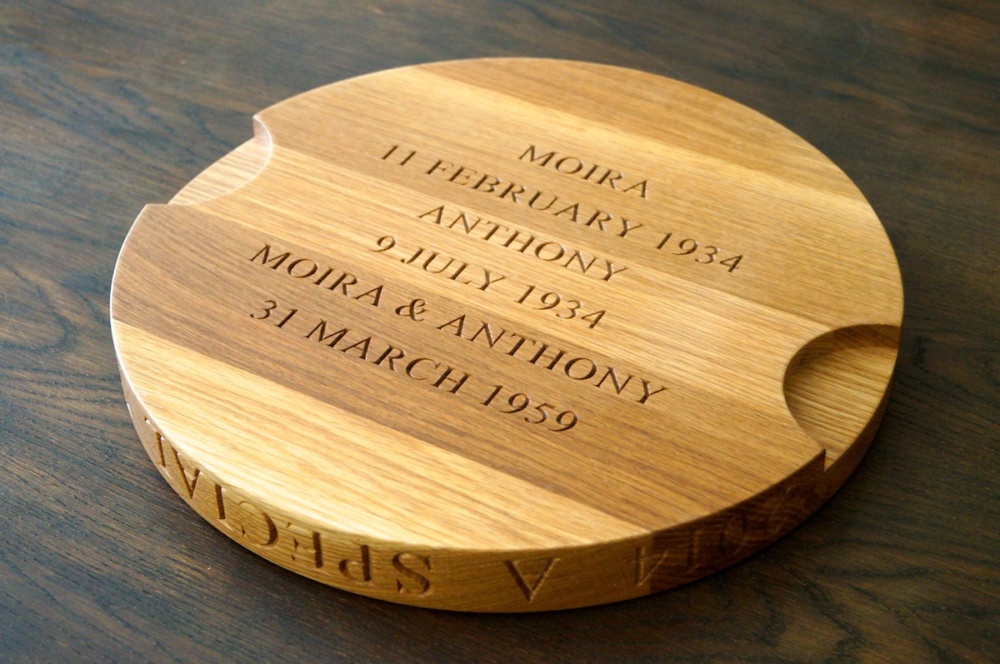 Large round personalised oak cheese board