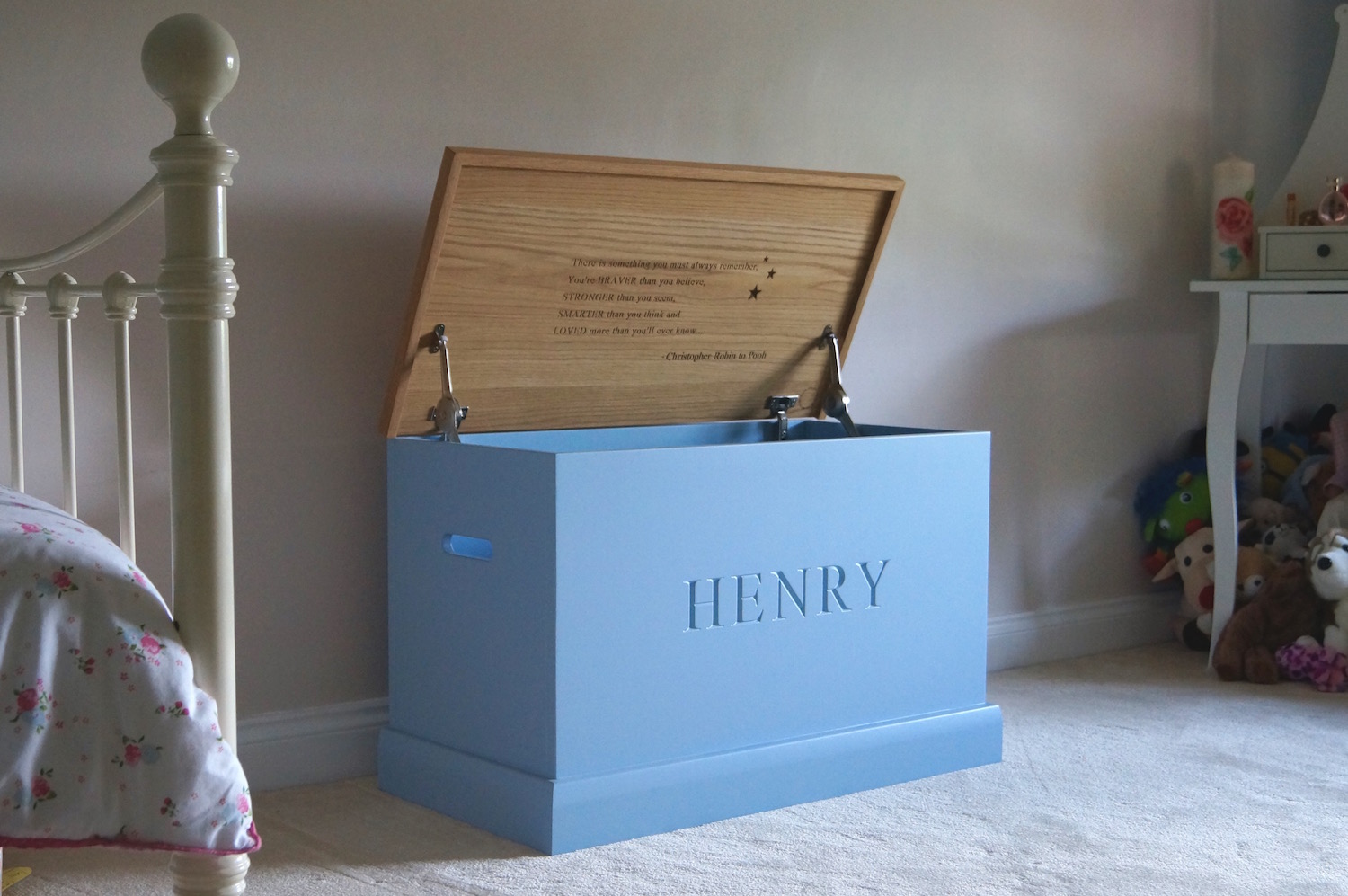 personalised-blue-painted-toy-boxes-makemesomethingspecial.com