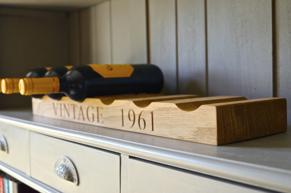 engraved wooden wine rack
