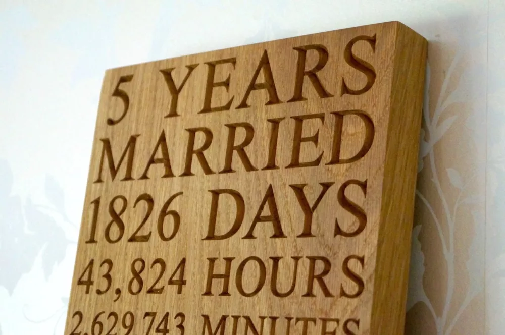 5th Wedding Anniversary Five Year Anniversary Gift For Her Husband Wife Oak Gift