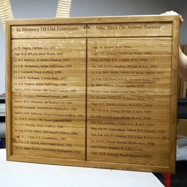 Engraved Wooden Honours Board with Frame