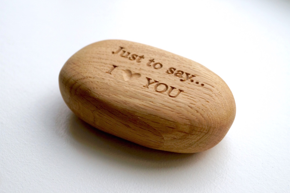Engraved wooden pebble - personalised valentines gifts