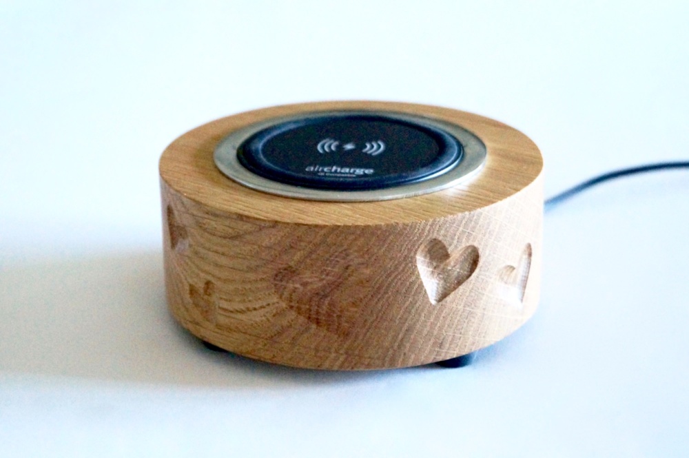 Personalised wooden wireless phone charger 