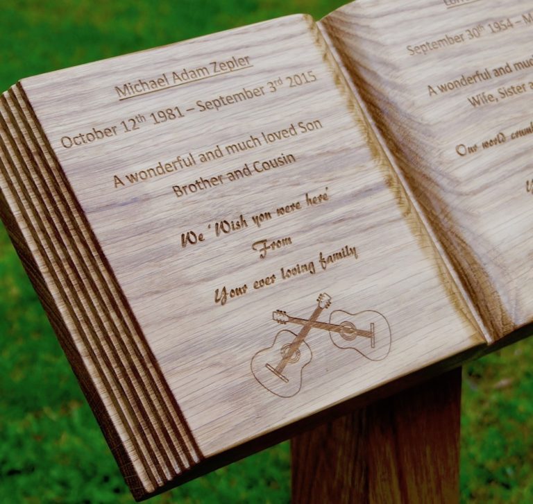 engraved-wooden-book-shaped-memorial-plaque-makemesomethingspecial.com | MakeMeSomethingSpecial.com