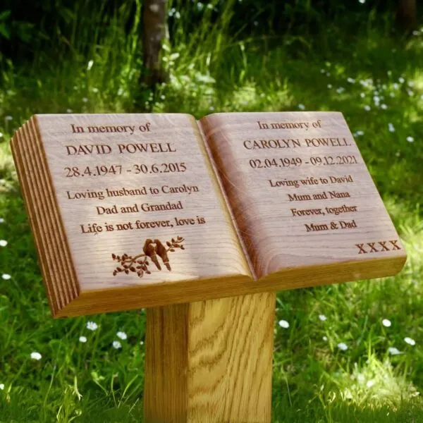 personalised-wooden-book-burial-memorial-plaque