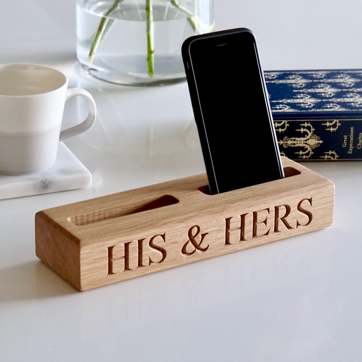 personalised-wooden-double-phone-holder