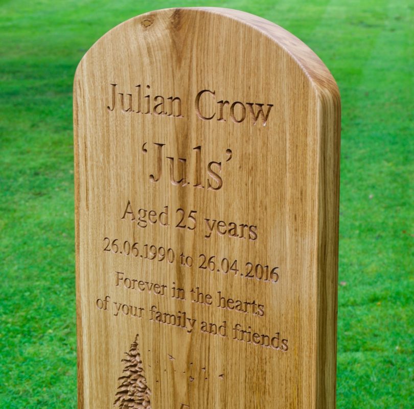 Engraved Wooden Oak Memorial Marker