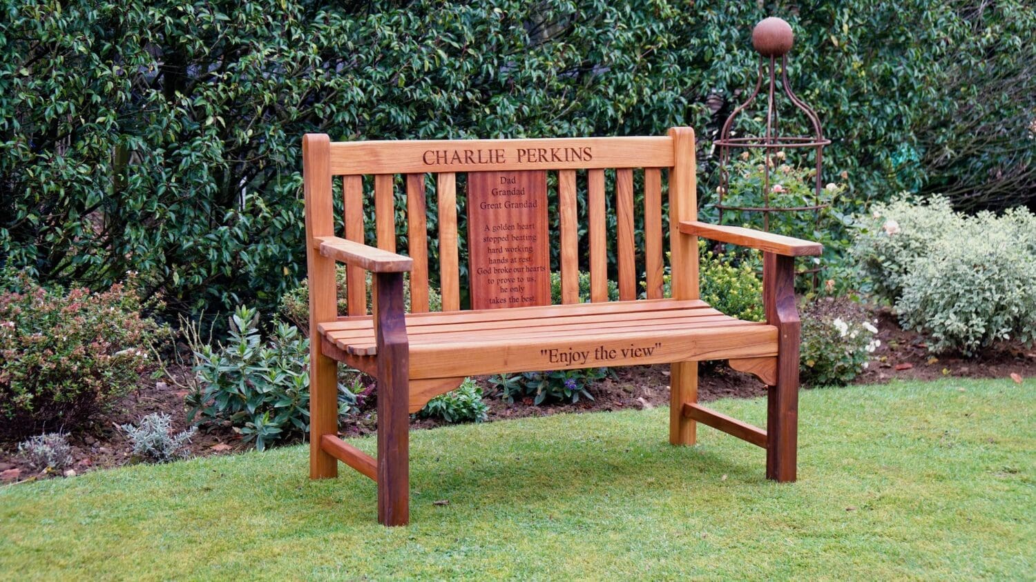 Engraved wooden bench sale