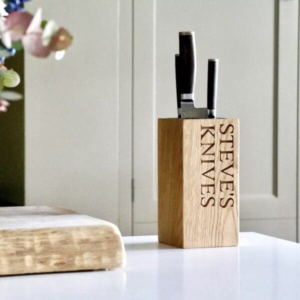 Personalised Oak Knife Holder