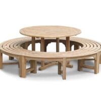 Round-teak-garden-table-dining-benches-set