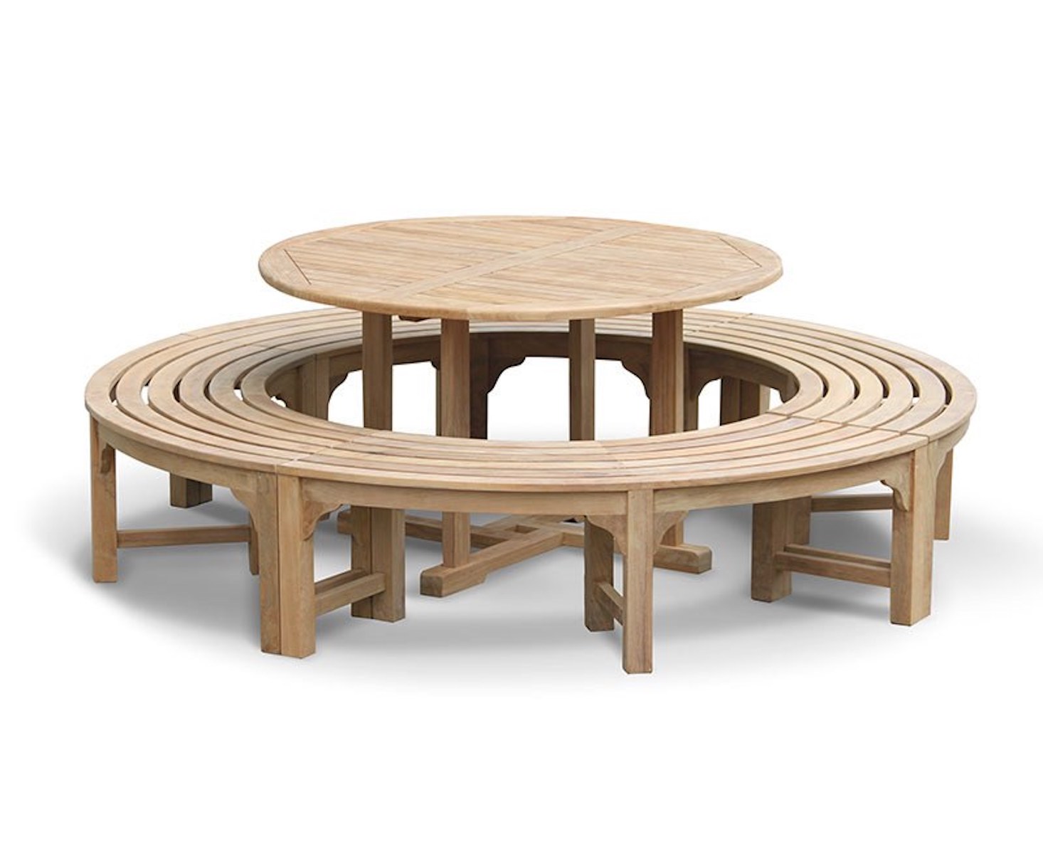 Round-teak-garden-table-dining-benches-set