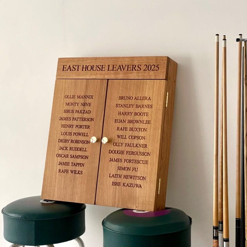 Engraved dart board cabinets